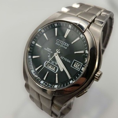 Citizen Attesa Solar Radio Controlled Day Date Black Men's Watch Japan 0610808