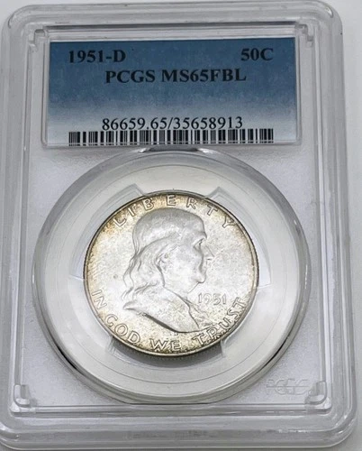 1951-D Franklin Half Dollar PCGS MS65 FBL Mint State UNC Full Bell Lines