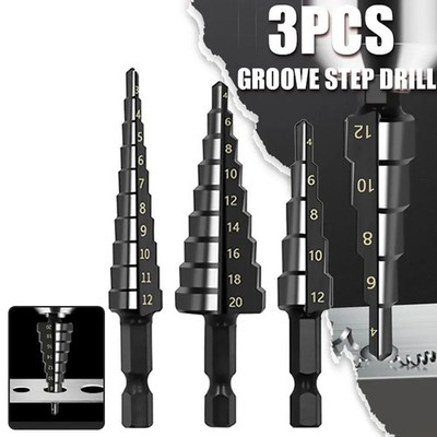 HSS Titan Stufenbohrer Set 3tlg 3-12/4-12/4-20mm Holz Metall Bohrer Bit