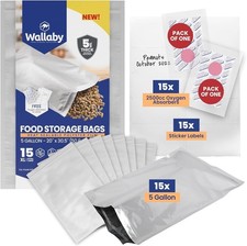 5ct 5-Gallon Mylar Bags 2500cc Oxygen Absorbers 10Mil Thick Resealable | Silver