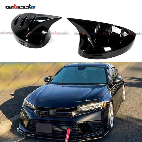 M HORN STYLE FOR 2022-2025 HONDA CIVIC GLOSS BLACK ADD-ON SIDE MIRROR COVER CAPS