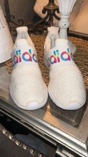 Adidas White Slip-On Sneakers with Colorful Logo Sz6