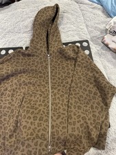 Abercrombie  Fitch SoftAF Cropped Hoodie M Brown Leopard Print NWOT