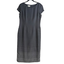 Talbots Polka Dot Sheath Maxi Dress Womens 12 Black White Cap Sleeve Lightweight
