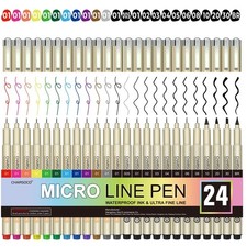 24 Pack Micro Pens, 12 Colors  12 Black in 0.23mm - 5mm, Waterproof Archival...