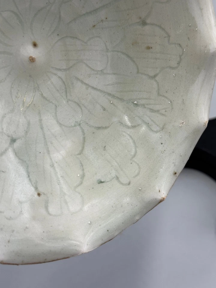 Antiguo cuenco chino Qing Celadon Longquan hoja anhelada porcelana 5 1/4"" Foto 2 de 4