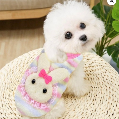 Puppy Pastel Striped Fleece Pet Sweater Bunny Applique Pink XXS Small Dog Cat