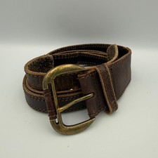 Vintage 90s Brown Leather Belt Women  s Med Rustic Brass Buckle Genuine Leather