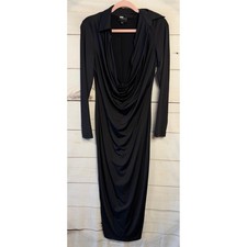 Bardot Black Collared Cowl Neck Long Sleeve Midi Dress 59613DB Womens Size L