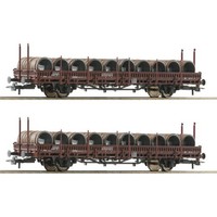 Roco 6600120 H0 2Er Set Schwenkrungenwagen Ks, Mit Drahtrollen ÖBb Iv Neu