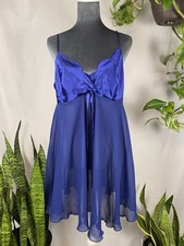 Victorias Secret Royal Blue Satin And Sheer Chiffon Babydoll Chemise Nightie L