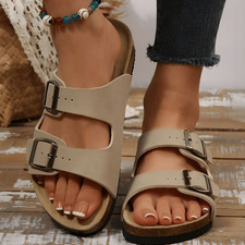 Women's Sandals Flats Soft Open Toe Summer Slide With Adjustable Buckle Slippers