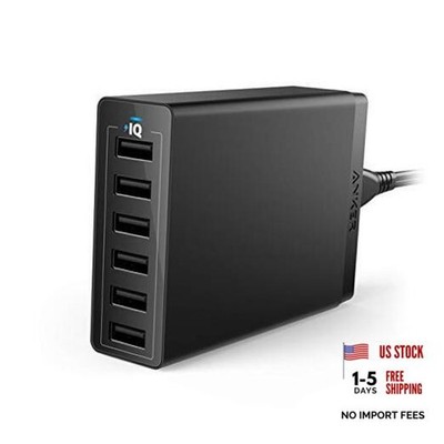Desktop Charger, 60W 6 Port USB Multiple Charging Hub, PowerPort 6 Black