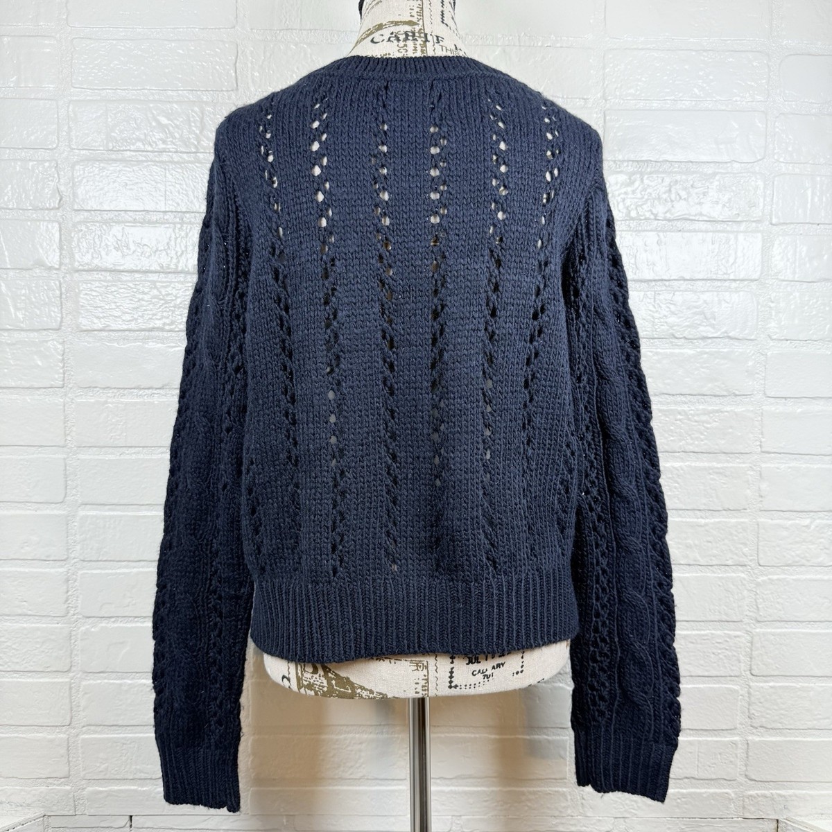 Vintage Hollister Cable Knit Sweater Womens Large Navy Blue