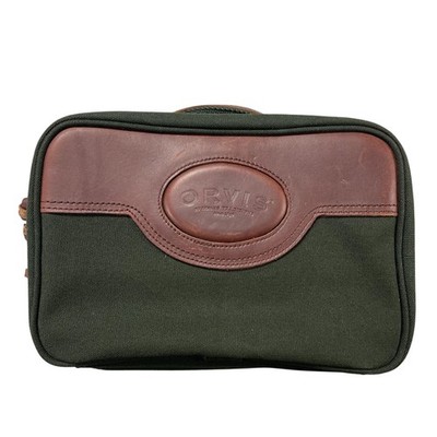 Orvis Green Canvas Leather Toiletry Battenkill Bag Kit Hanging Travel Zip Case