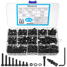 472 Pcs M5 Screw Set, Black Carbon Steel Hex Socket Cap Screws with Nuts and Was