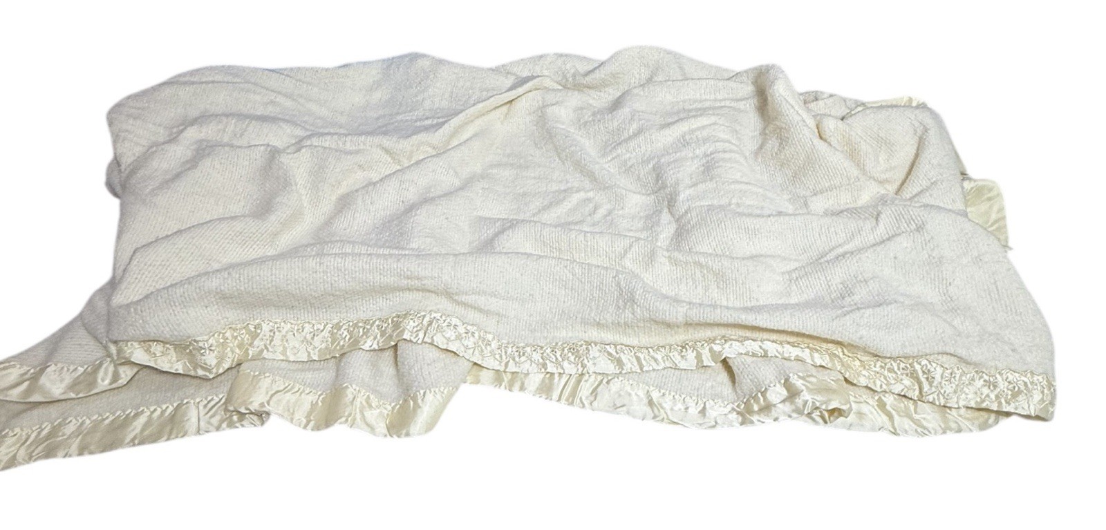 Vtg Waffle Weave Acrylic Twin Blanket Satin Nylon Trim Yellow Flower Cottage