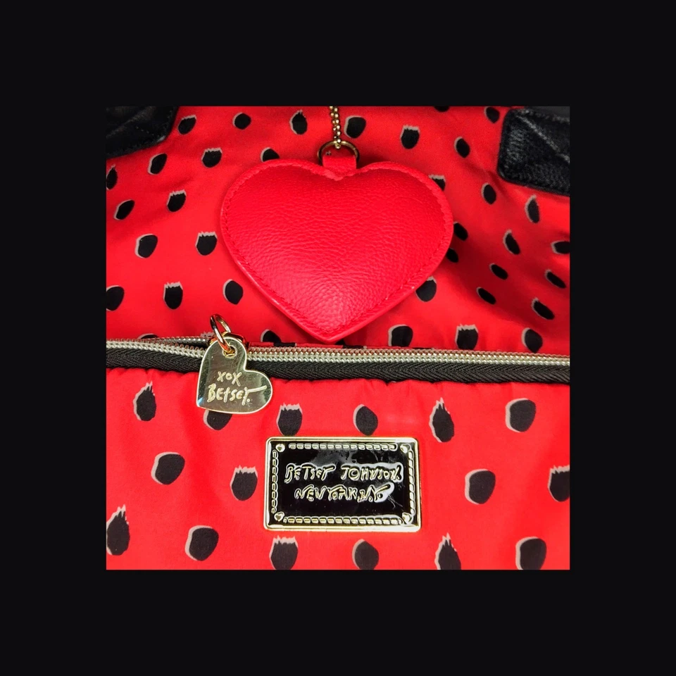 Betsey Johnson Red Black Backpack Purse The School Work Casual Travel Tote Bag - Image 3 of 4
