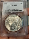 1922 Peace Silver $1 Dollar Coin PCGS MS 63