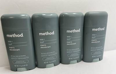 Method 4pk Sea + Surf Men's Deodorant Aluminum Free 2.65 Oz Paraben Free