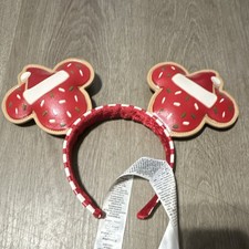 Disney Mickey Mouse Christmas Cookie Ears Headband Red White Beige Green