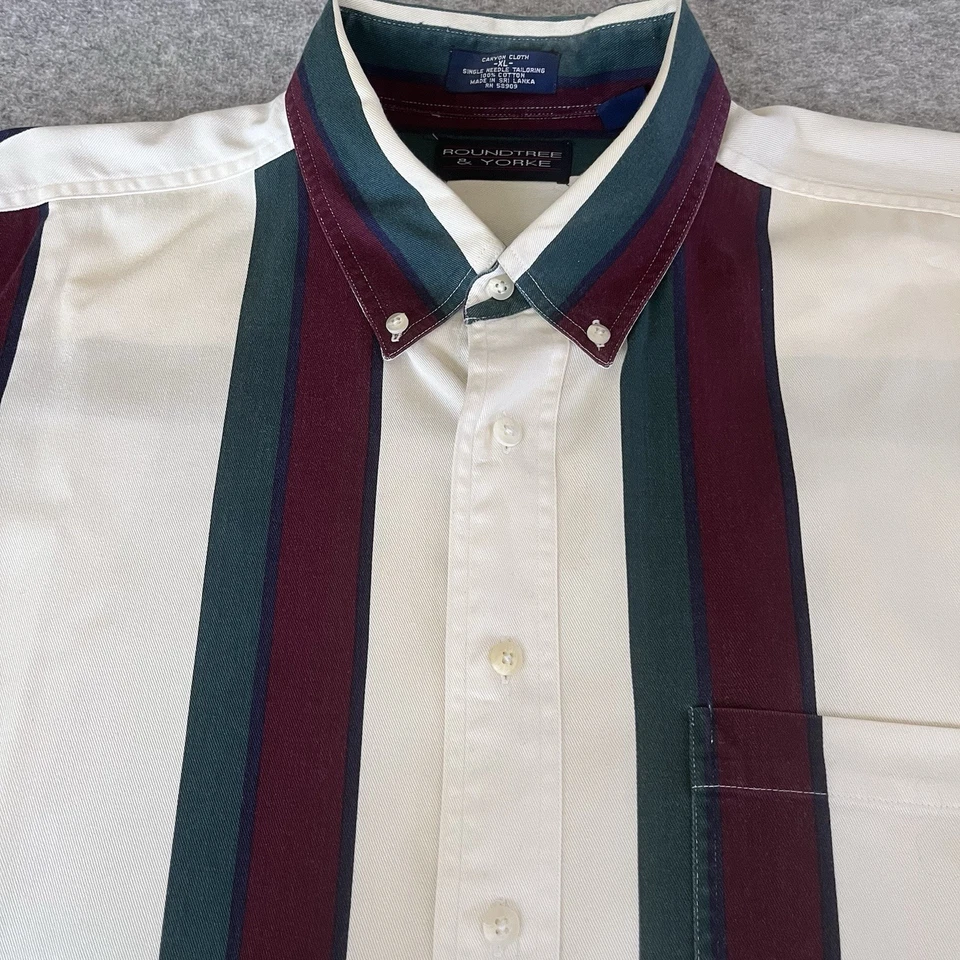 Roundtree & Yorke XL Button Down Ivory Burgundy Grn Canyon Cloth Chest 55 1/2 In - Image 3 of 4