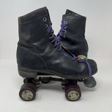 VTG 80s Sure Grip Chicago Roller Skates Quads Black Leather Men s 8 Star Wheels