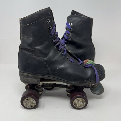 VTG 80s Sure Grip Chicago Roller Skates Quads Black Leather Men’s 8 Star Wheels