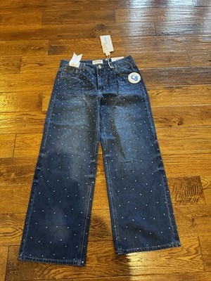 GOGO Jeans Rhinestone Jeans The Wide Leg Perfect Fit Size 13/31 NWT