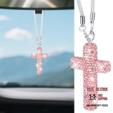 Pink Cross for Car Mirror Hanging - Bling Car Pendant Charm
