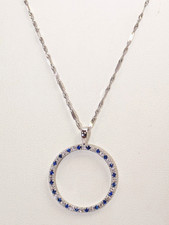 18K White Gold Diamond & Sapphire Pendant with 16" Chain