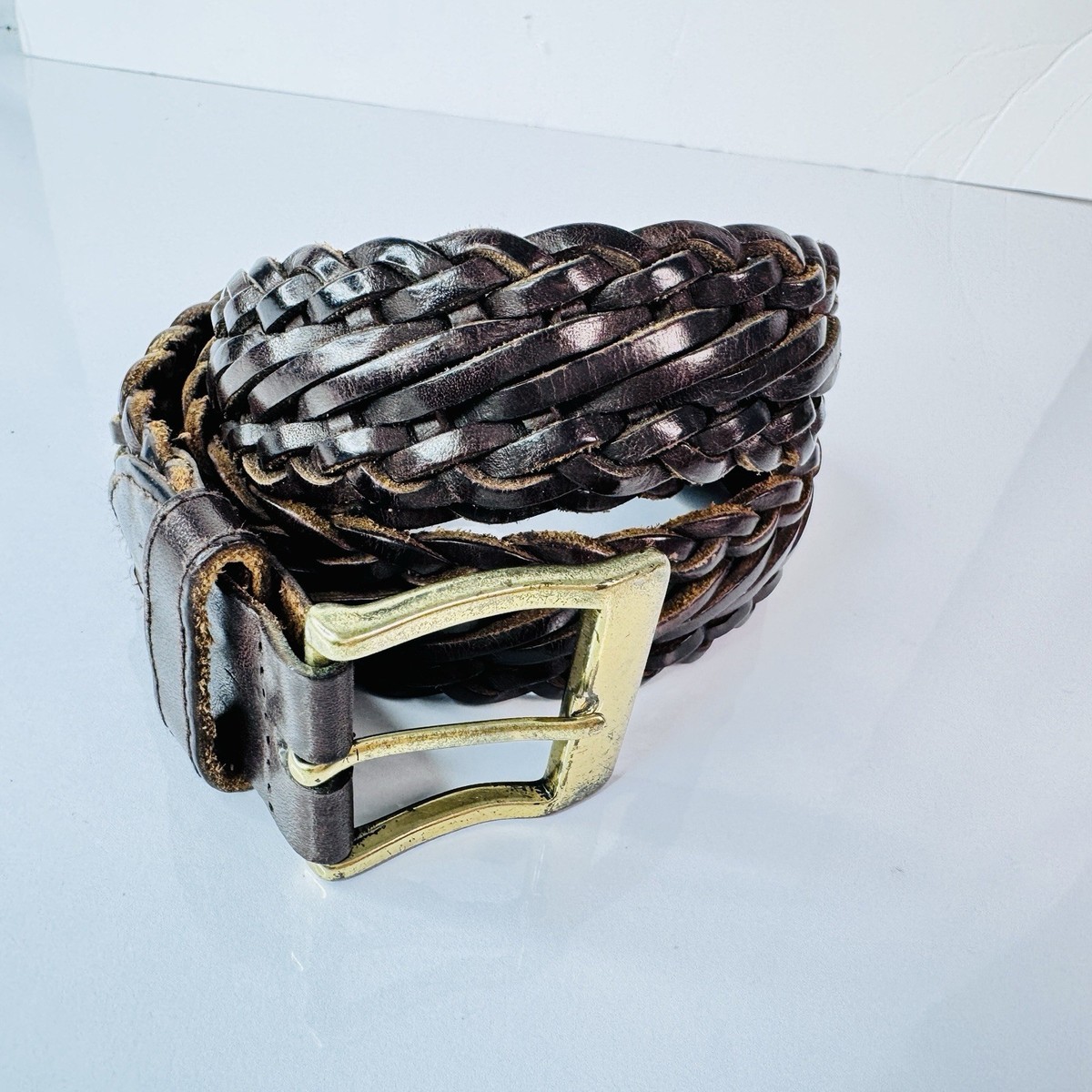 Vintage Brass colored braided leather belt vintage 70s braided leather belt – 86 Vintage main image 3