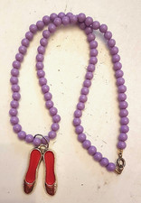 Girls Ballet Slippers Pendant Toe Shoes 18" Purple Beads Necklace