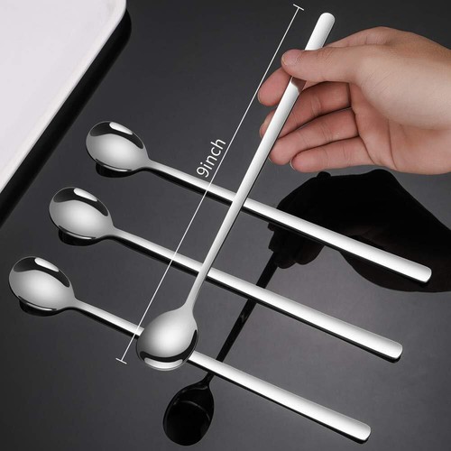 4 Pack 9 Inch Long Handle Ice Tea Spoon Coffee Spoon Cocktail Stirring Spoons - Picture 4 of 7