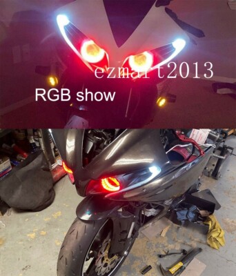 Yamaha R1 Led Sign for Yamaha YZF R1 09-14 headlight cotton RGB LED halo ring flash DRL ...