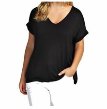 Womens T Shirt Ladies Oversized Baggy Plus Size Top Loose V Neck Turn Up Batwing