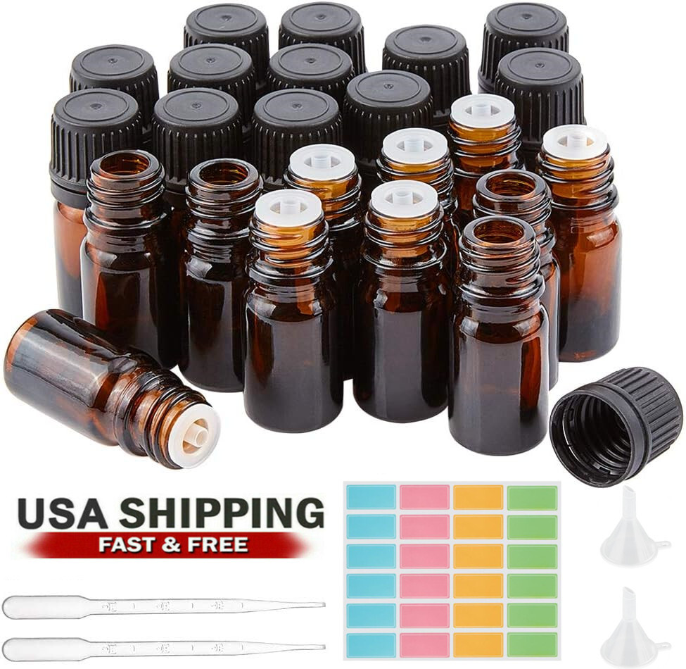 30 PACK Amber GLASS DROPPER BOTTLES 5ml Drop Pipette Aromatherapy Eye Ear