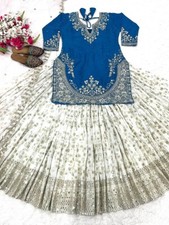 New Launch Blue Chinnon Silk Top Lehenga With Dupatta For Indian Wedding Wear