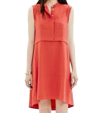 Madewell Red Silk Shirt Dress Womens Size 4 Half Button Sleeveless Preppy Casual