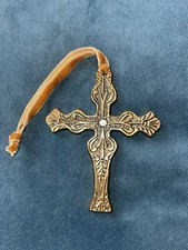 Vtg 4  Gold Ornate Cross Christmas Ornament Wall Decor Religious Easter Metal