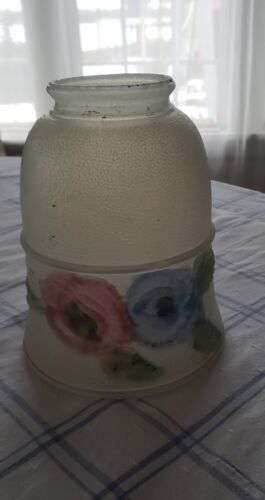Antique Frosted Floral Blue Flowers Glass Shade for Lamp Light 5" - Picture 1 of 2