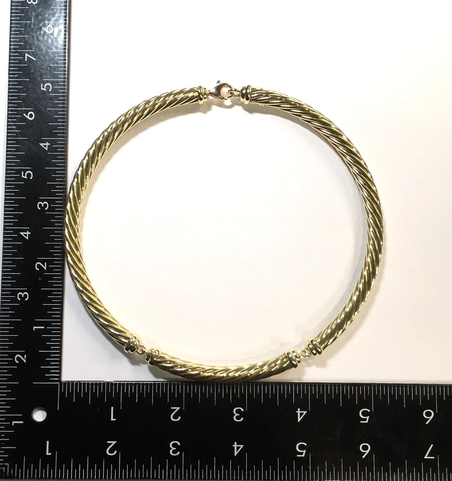 Vintage David Yurman 14k Yellow Gold Cable Choker Station Necklace 7mm Wide 15" - Image 4 of 4