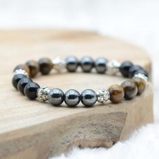 Bracelet "Protection Triple" En Hematite, Oeil De Tigre Et Obsidienne / EBMM