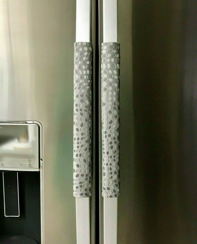 Refrigerator Oven Door Padded Handle Covers Drops Silver Set of Two - Picture 2 of 7