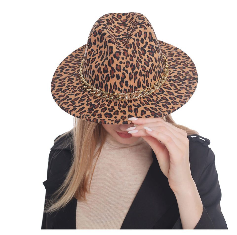 Leopard Cheetah Print Felt Hat Animal Print Fedora Wide Brim for