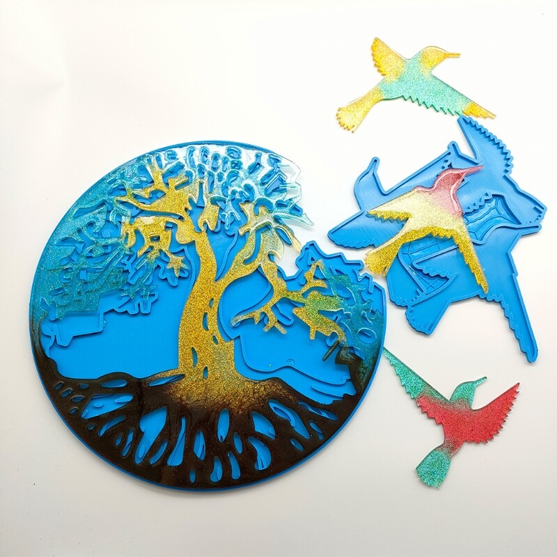 Nontoxic Resin Mold Home Decor DIY Tools Tree Birds Model Sticker