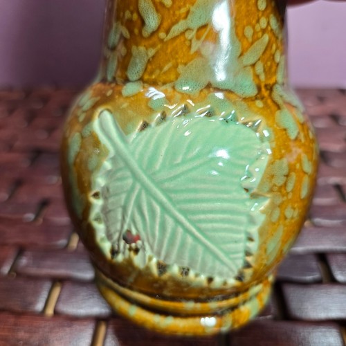 Vintage Keramik Vase Braun & Meer Schaum Grün Blatt & Splatter Design - Bild 3 von 9