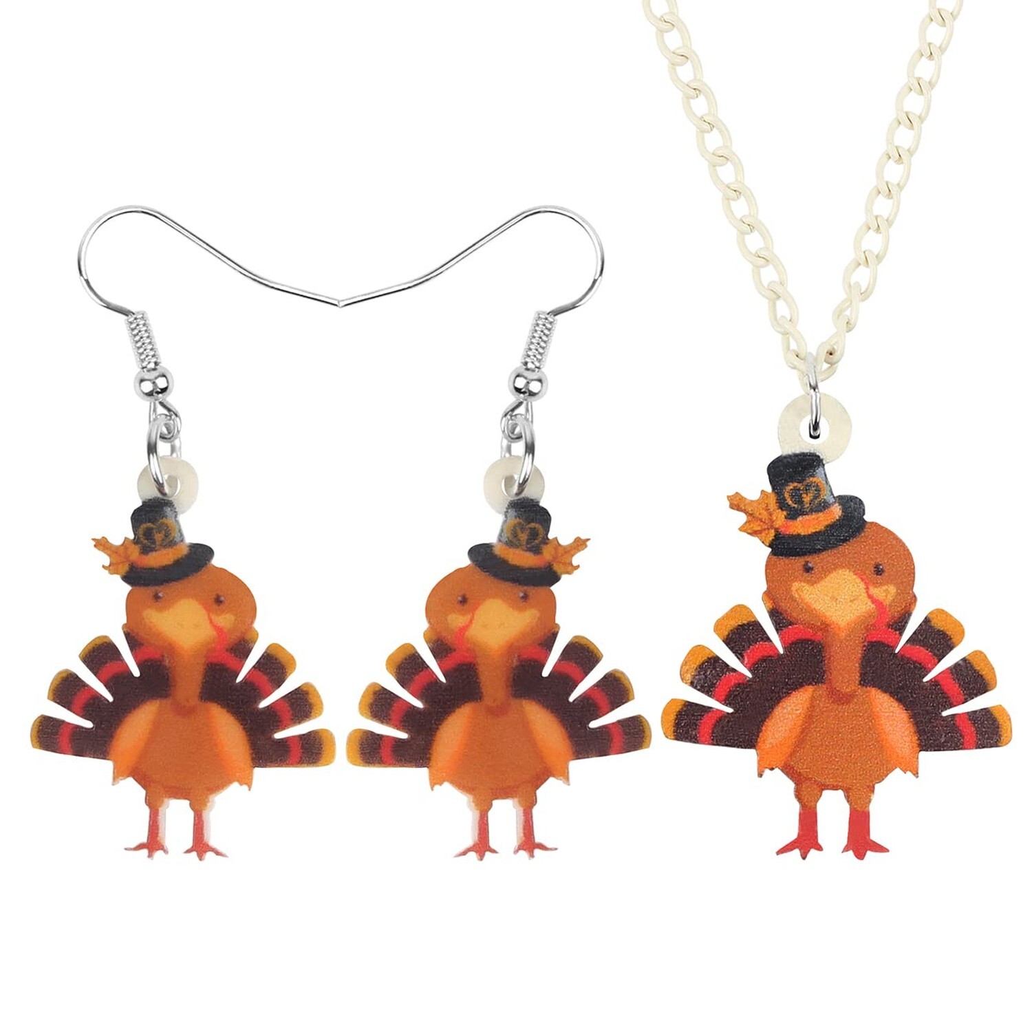 NEWEI Women's Thanksgiving Turkey Jewelry Set Acrylic Chicken Holiday Charm Statement Pieces