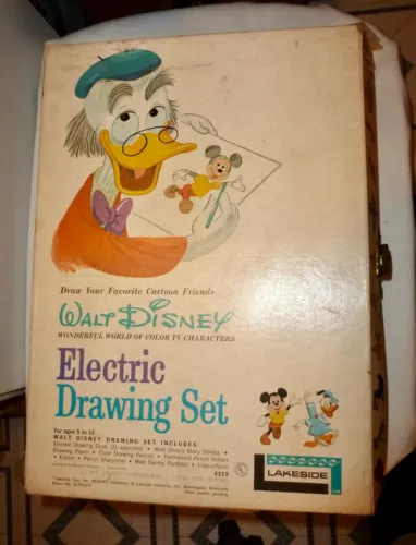 Lakeside Toys Walt Disney Electric Drawing Set w Character Sheets & Pencils 1962