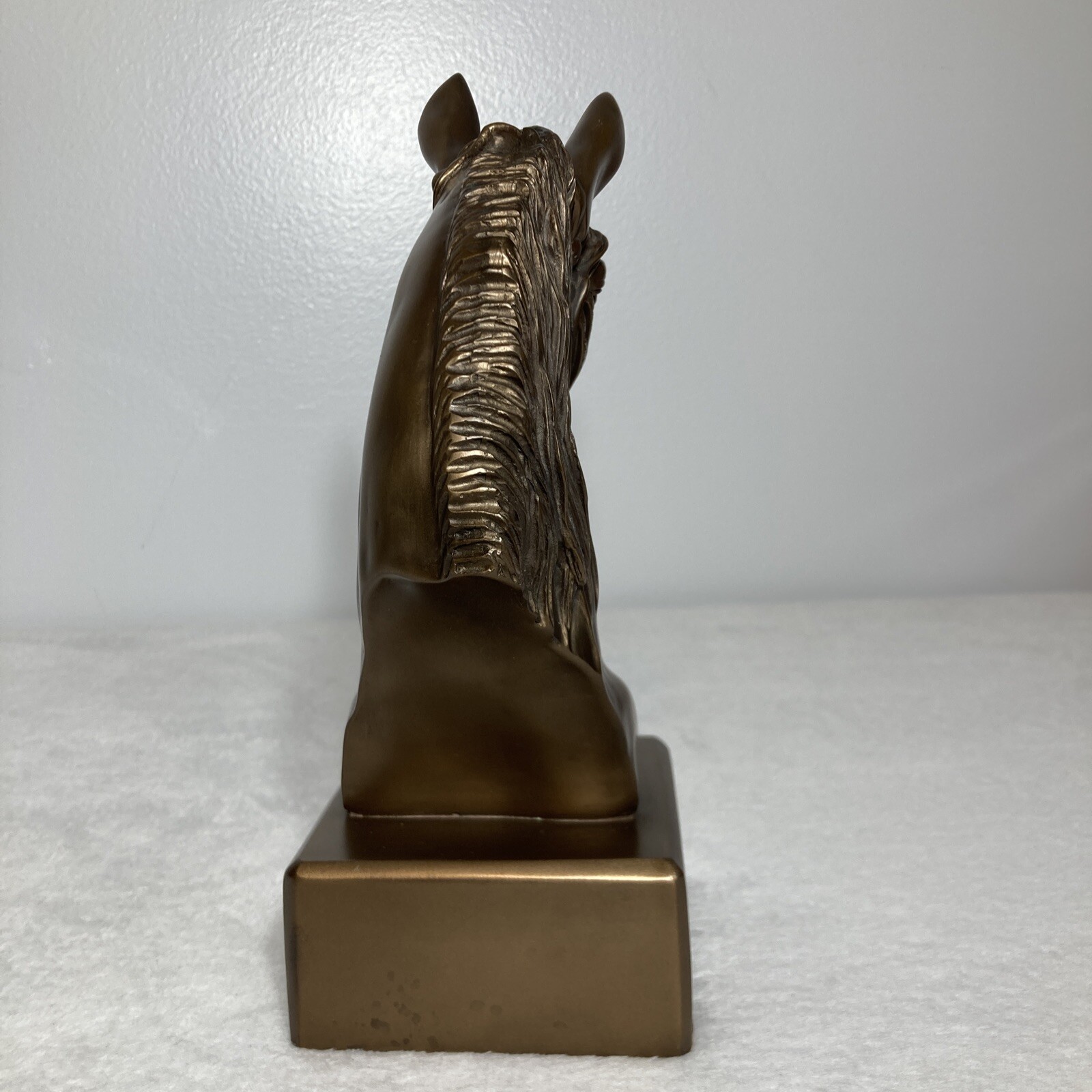Vintage Horse Head Sculpture Bookend On Base Heavy Resin Gold Bronze